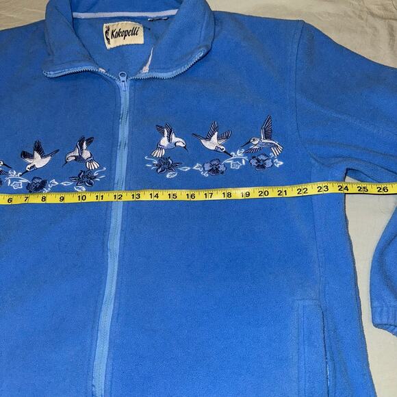 Kokopelli Fleece Jacket Blue Embroidered Birds Zip Up Men’s Size Large - Picture 9 of 11
